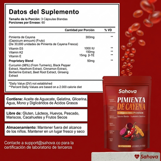 Sahova® Capsaicin Power – Cápsulas blandas de pimienta de cayena